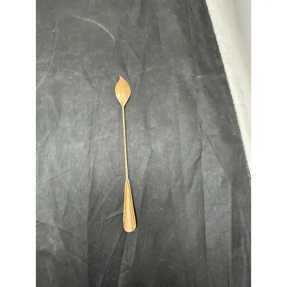 Vtg Gold Tone Leaf Bowl Cocktail Stir Spoon Long Handle Iced Tea Barware 7.5